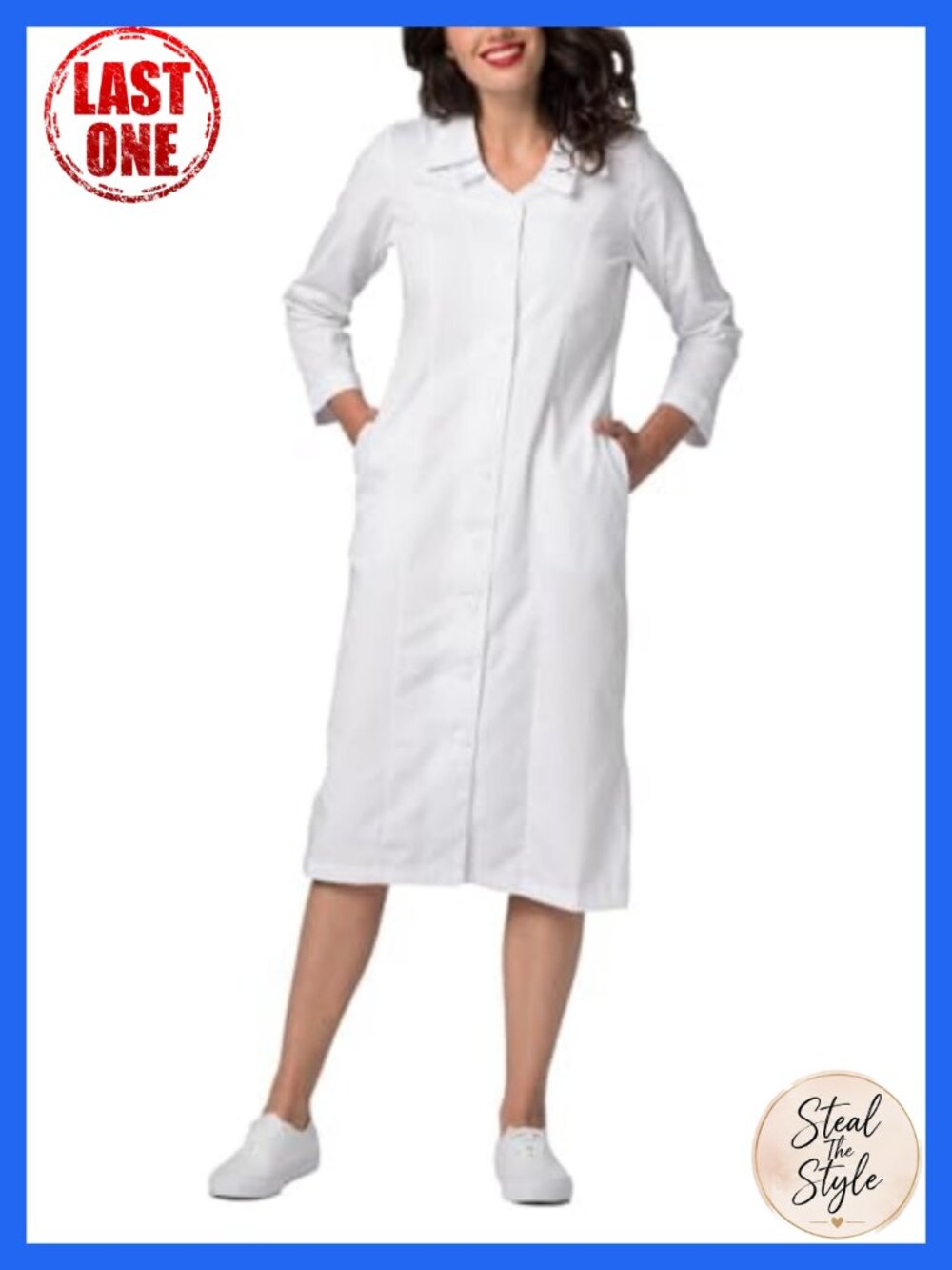 Classic Fit Scrub Dress Long Sleeve Medical Uniform Midi